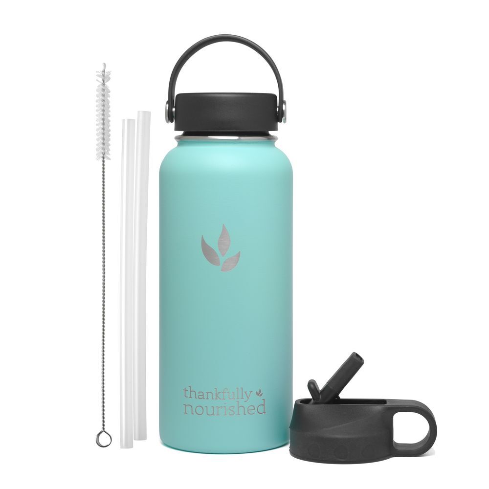 Thankfully Nourished Water Flask - Two Lid Set - Aqua